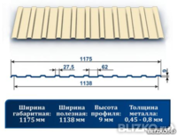 Профнастил С9 рал 1015 0,4 слоновая кость