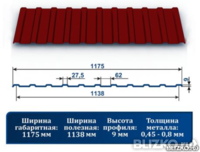 Профнастил С9 рал 3003 0,4 красный рубин