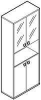 Шкаф высокий широкий (2 низкие двери ЛДСП, 2 низкие двери стекло)