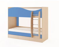 Кровать двухъярусная с ящиками (без матраца) (Беленый дуб/Синий)