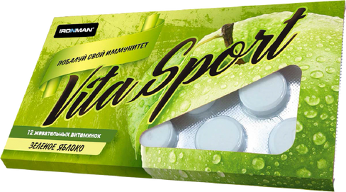 Комплекс витаминов с эхинацеей Vita Sport, вкус «Яблоко», 12 жевательных таблеток, IRONMAN