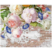 Фотообои Уютная стена "Шедевральные цветы на кирпичной стене" 320х270 см Бесшовные Премиум (единым полотном)