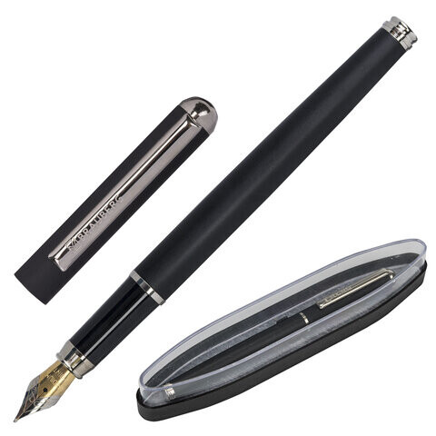 Ручка подарочная перьевая BRAUBERG Larghetto СИНЯЯ корпус черный с хромированными деталями 143477