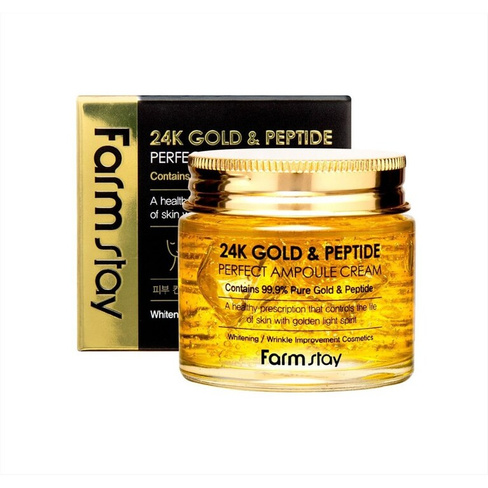 Ампульный крем с золотом и пептидами 24K Gold & Peptide Perfect Ampoule Cream FarmStay (Корея)