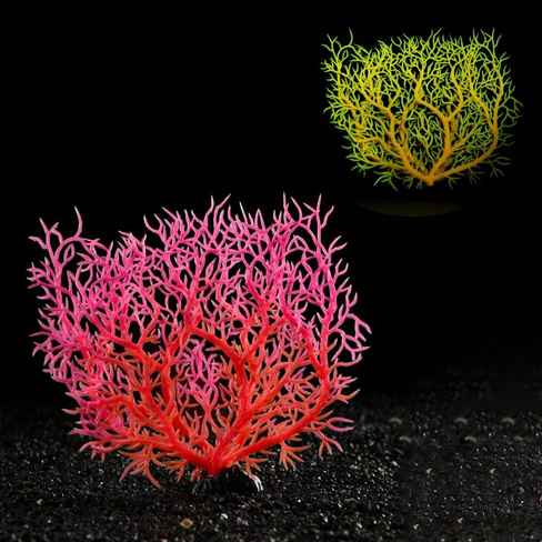 Растение искусственное аквариумное, светящееся, 15 см, красное Пижон Аква