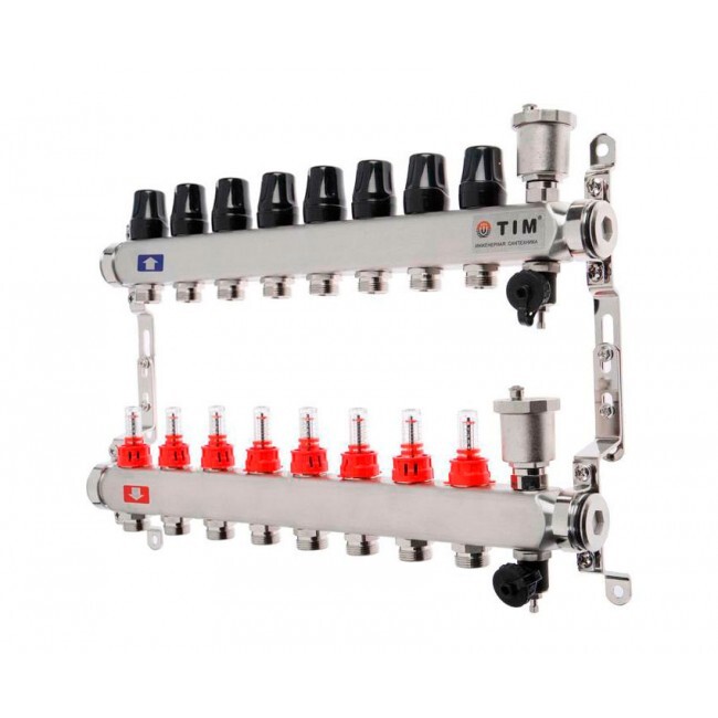 Коллектор из нержавеющей стали для теплого пола, 8 контура TIM,KCS5008 ...