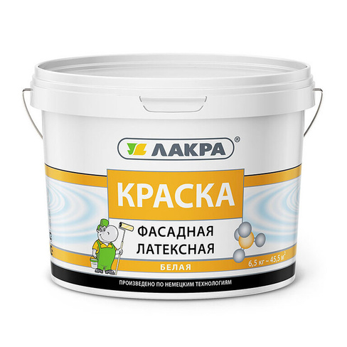 Краска Лакра латексная фасадная Белая 6,5 кг.