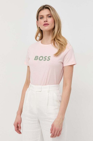 Хлопковая футболка Boss, розовый