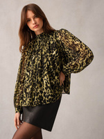 Мягкая блузка с леопардовым принтом и завязками на манжетах Ro&Zo, черный/мульти