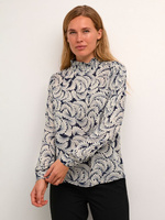 Блуза с высоким воротником и пуговицами Mari Amber KAFFE, полуночный веерный принт