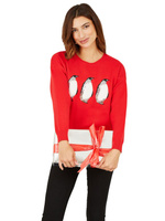Рождественский праздничный вязаный джемпер с изображением пингвина Yumi, красный