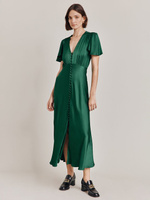 Атласное свободное платье миди Grace Ghost, темно-зеленый