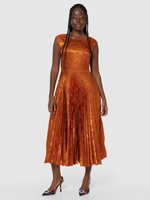 Плиссированное платье-миди с эффектом металлик Closet London, медь