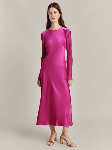 Атласное платье миди с косым вырезом Lois Ghost, ярко-розовый