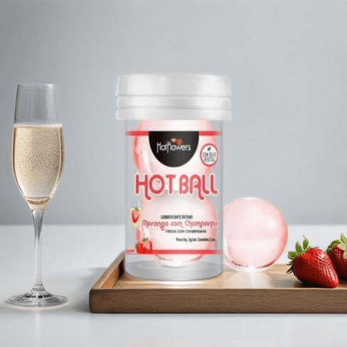 Лубрикант AROMATIC HOT BALL на масляной основе в виде двух шариков с ароматом клубники и шампанского Hot Flowers