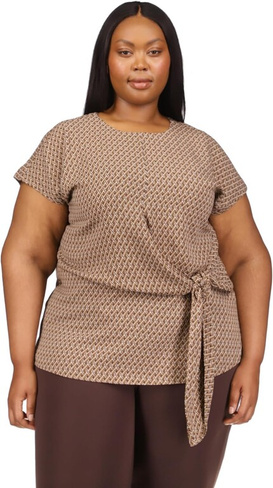 Блузка больших размеров с геометрическим узором и завязками MICHAEL Michael Kors, цвет Dark Camel