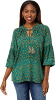 Блузка с длинными рукавами и присборенной поповер Liverpool Los Angeles, цвет Emerald Ikat Print