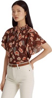 Блузка с жатым жоржетом и завязками на шее с цветочным принтом LAUREN Ralph Lauren, цвет Maroon/Orange/Cream