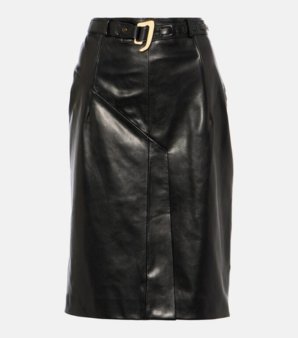 Кожаная юбка миди с поясом Tom Ford, черный
