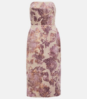 Бархатное платье миди без бретелек с цветочным принтом Dries Van Noten, розовый