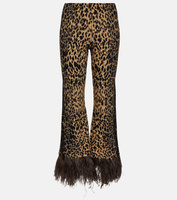 Расклешенные брюки с леопардовым принтом и перьями Valentino, коричневый