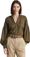 Хлопковая блузка в полоску с тенями LAUREN Ralph Lauren, цвет Olive Fern