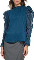 Блузка с длинными рукавами и пышными рукавами с оборками и высоким круглым вырезом DKNY, цвет Dark Topaz