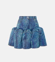 Украшенная мини-юбка с меховым принтом Area, синий