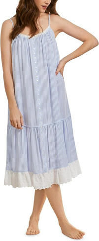 Хлопковое платье с бретелями и рюшами Eileen West, цвет Two-Tone Stripes