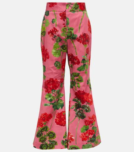 Расклешенные брюки с высокой посадкой и цветочным принтом из смесового хлопка Oscar De La Renta, красный