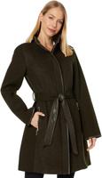 Шерстяное пальто с поясом, высоким воротником и отделкой из полиуретана V29777A-ME Vince Camuto, цвет Loden