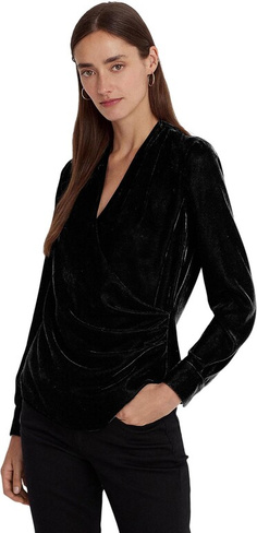 Плиссированная бархатная блузка с капюшоном LAUREN Ralph Lauren, цвет Black Velvet