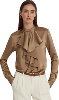 Атласная рубашка из шармеза с оборками LAUREN Ralph Lauren, цвет Classic Camel