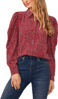 Блуза с длинным рукавом и цветочным принтом на пуговицах и воротником CeCe, цвет Mulberry Red