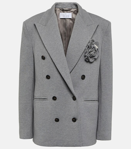 Двубортный пиджак из хлопкового джерси Giuseppe Di Morabito, серый