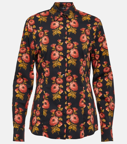 Рубашка из смесового хлопка с цветочным принтом Etro, мультиколор