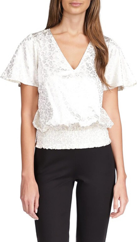 Блузка со сборками и узорами "пейсли" из фольги MICHAEL Michael Kors, цвет Bone Silver