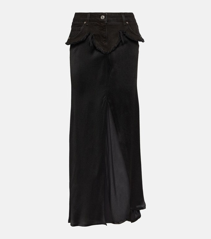 Атласная юбка макси с джинсовой отделкой Blumarine, черный
