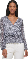 Блузка с длинными рукавами и цветочным принтом, V-образным вырезом Tommy Hilfiger, цвет Ivory/Midnight