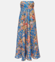 Льняное платье миди august с цветочным принтом Zimmermann, мультиколор