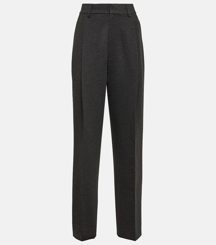 Прямые брюки со складками Victoria Beckham, серый