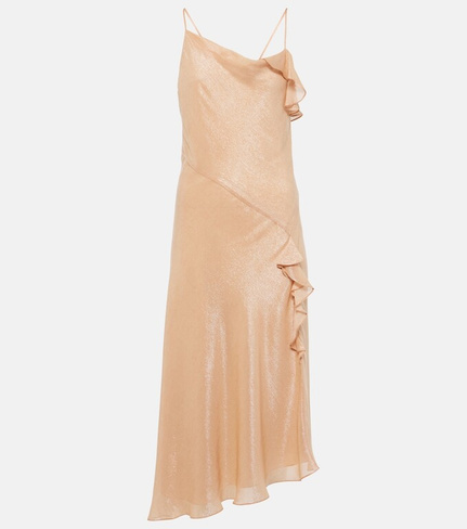 Платье-комбинация из твила с люрексом на бретельках по диагонали Victoria Beckham, розовый