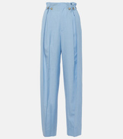 Широкие брюки из шерсти со сборками Victoria Beckham, синий