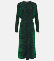 Платье миди из кади с тигровым принтом Victoria Beckham, зеленый