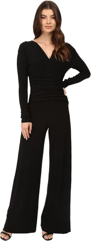 Комбинезон с V-образным вырезом и длинными рукавами и присборенной талией Norma Kamali, черный