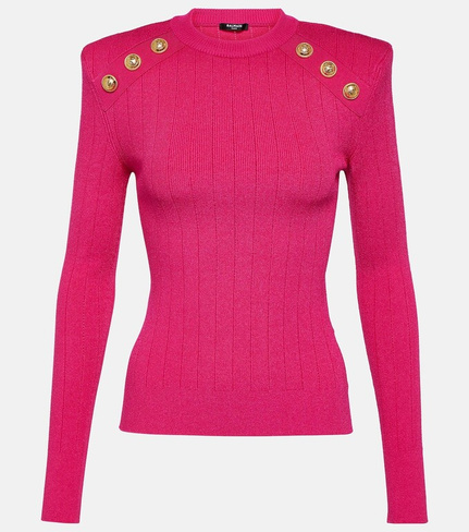 Украшенный свитер из джерси Balmain, розовый