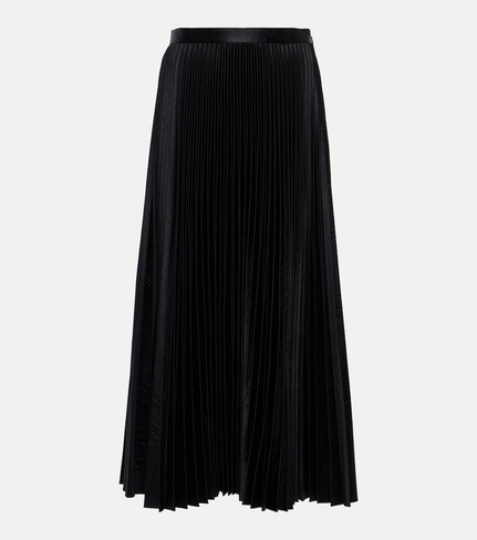 Плиссированная атласная юбка миди с эффектом крокодила Alaïa, черный