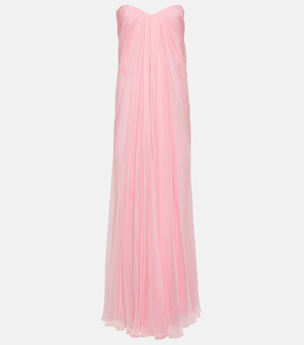 Платье из шелкового шифона без бретелек с драпировкой Alexander Mcqueen, розовый