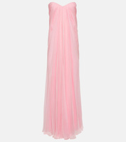 Платье из шелкового шифона без бретелек с драпировкой Alexander Mcqueen, розовый