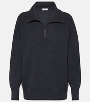 Кашемировый свитер-поло ребристой вязки Brunello Cucinelli, черный